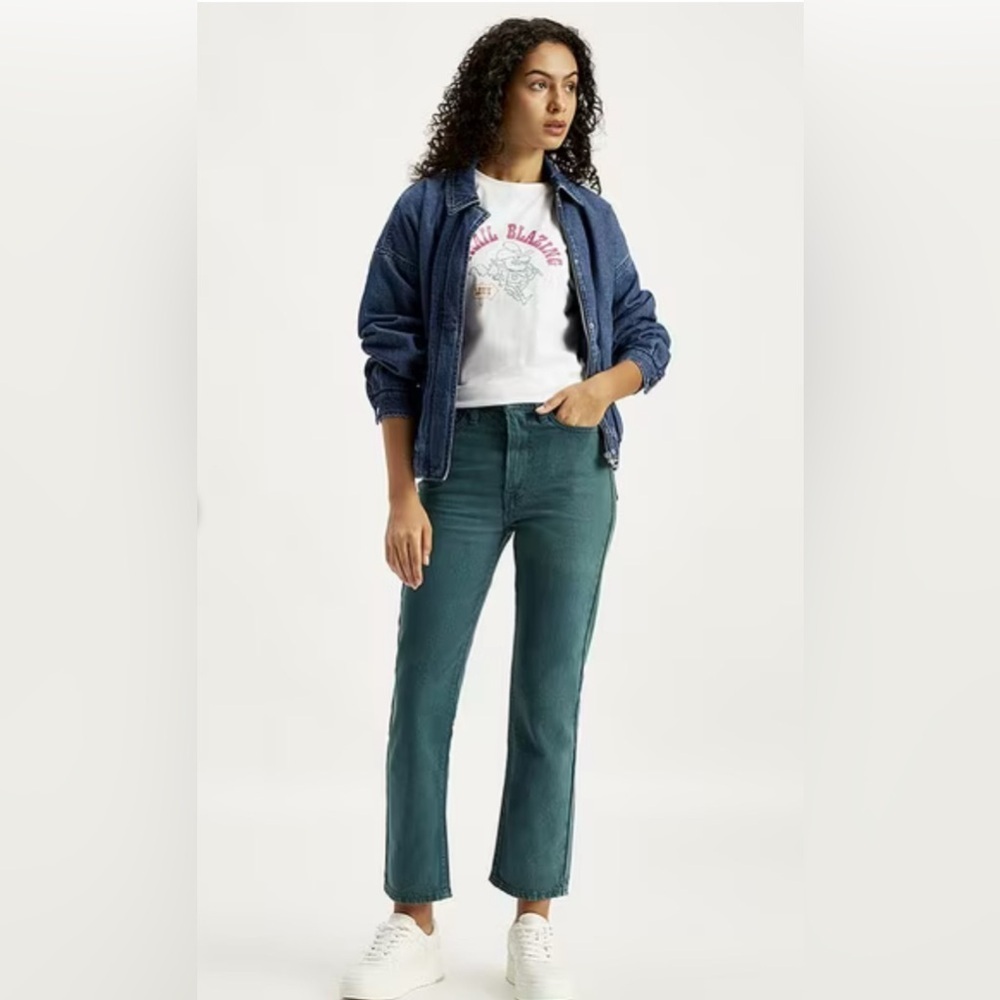 Levi’s 724 high straight Teal Jeans with frayed hem